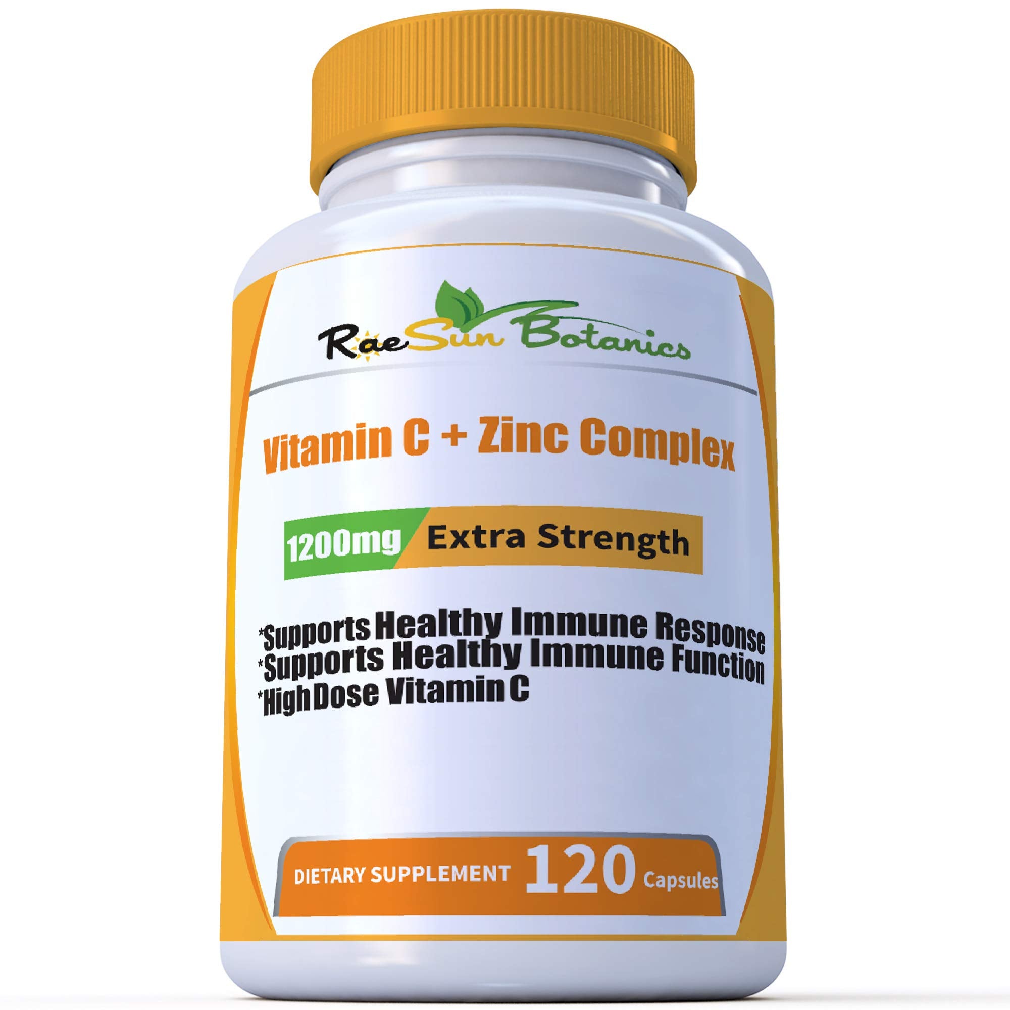 RaeSun Botanics Zinc & Vitamin C Supplement 60 veggie capsules front view