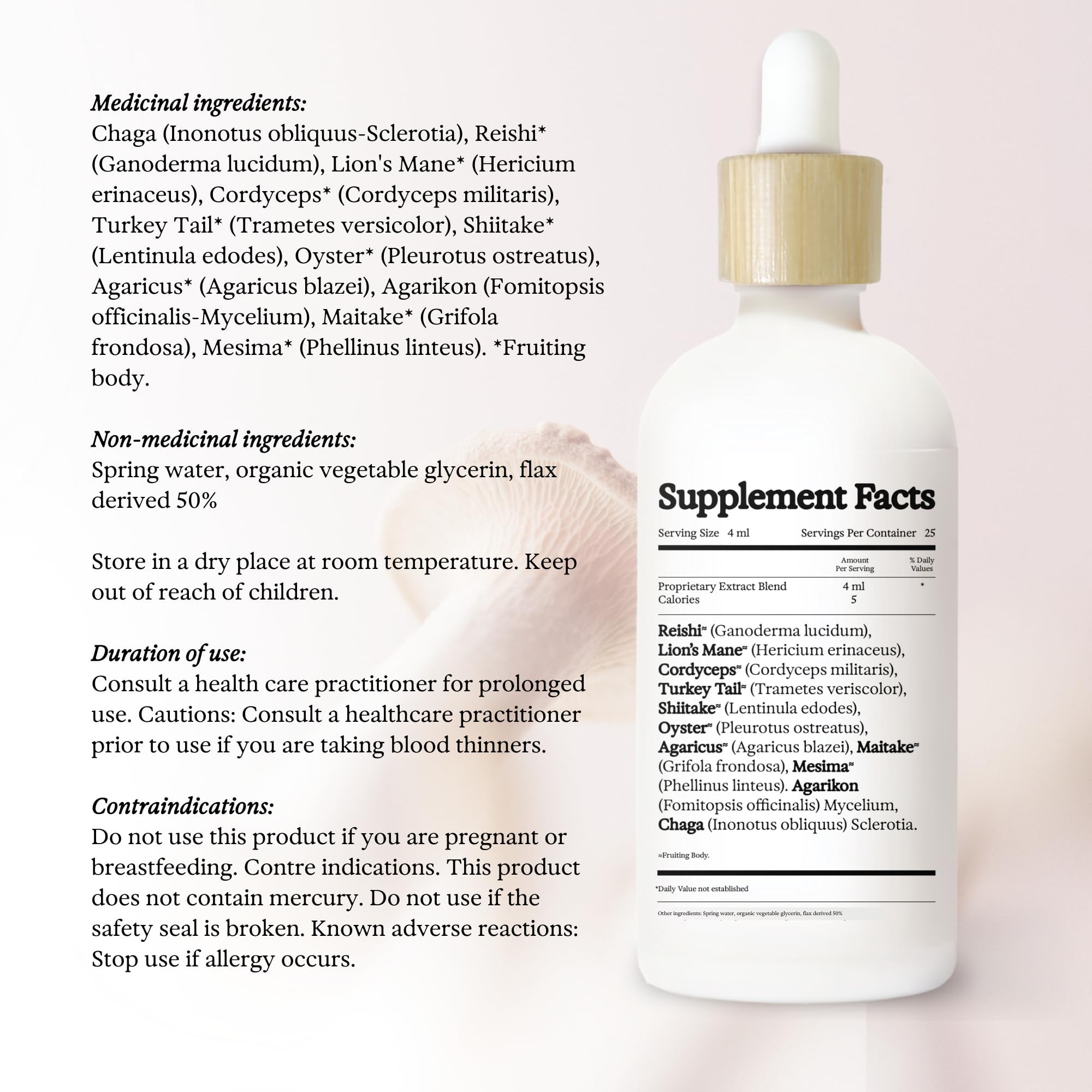 Rainbo 11:11 Mushroom Tincture packaging details