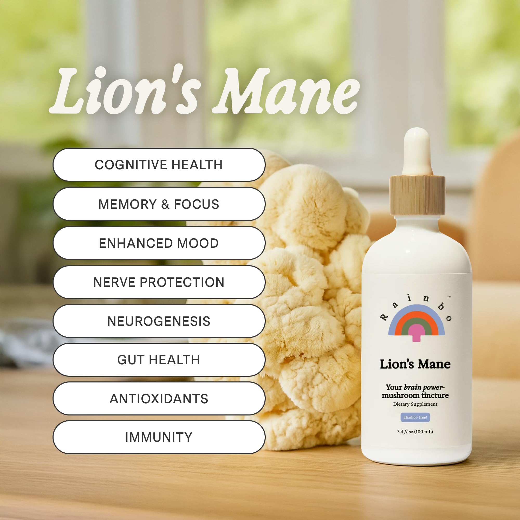 Rainbo Lion's Mane Mushroom Liquid Tincture back view