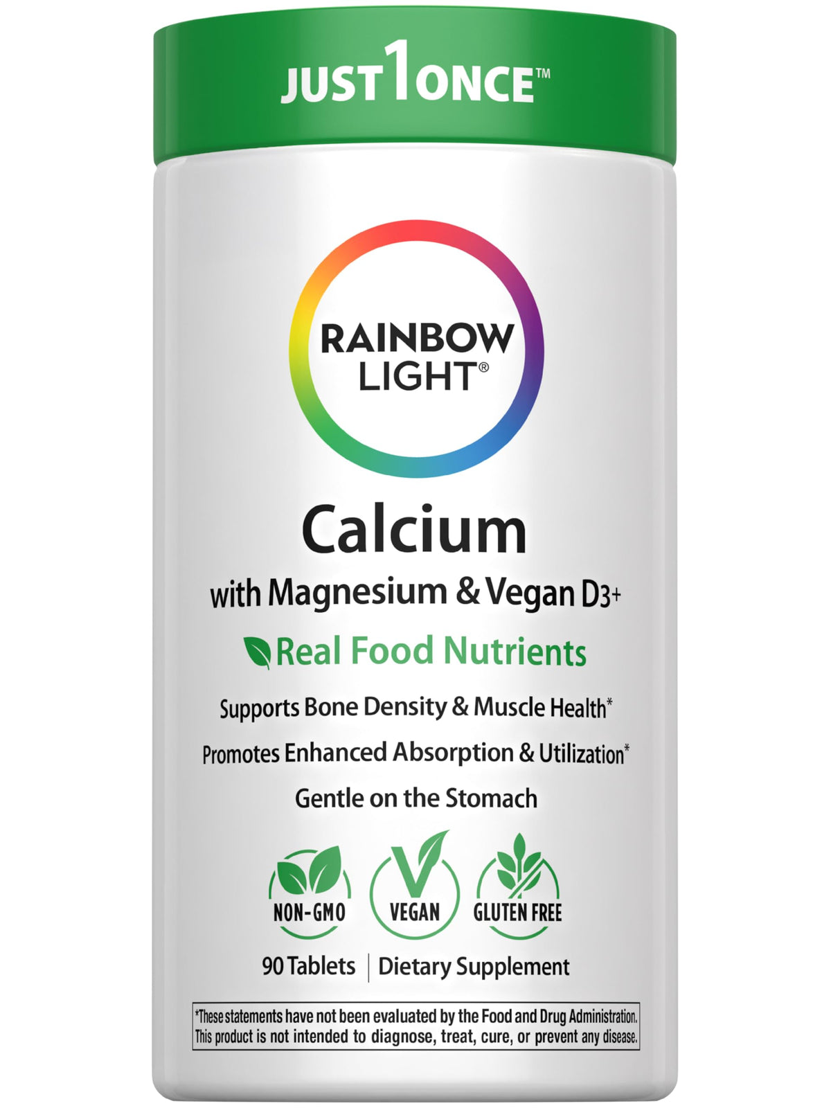 Rainbow Light Calcium and Magnesium Supplement 500mg 90 Tablets front view