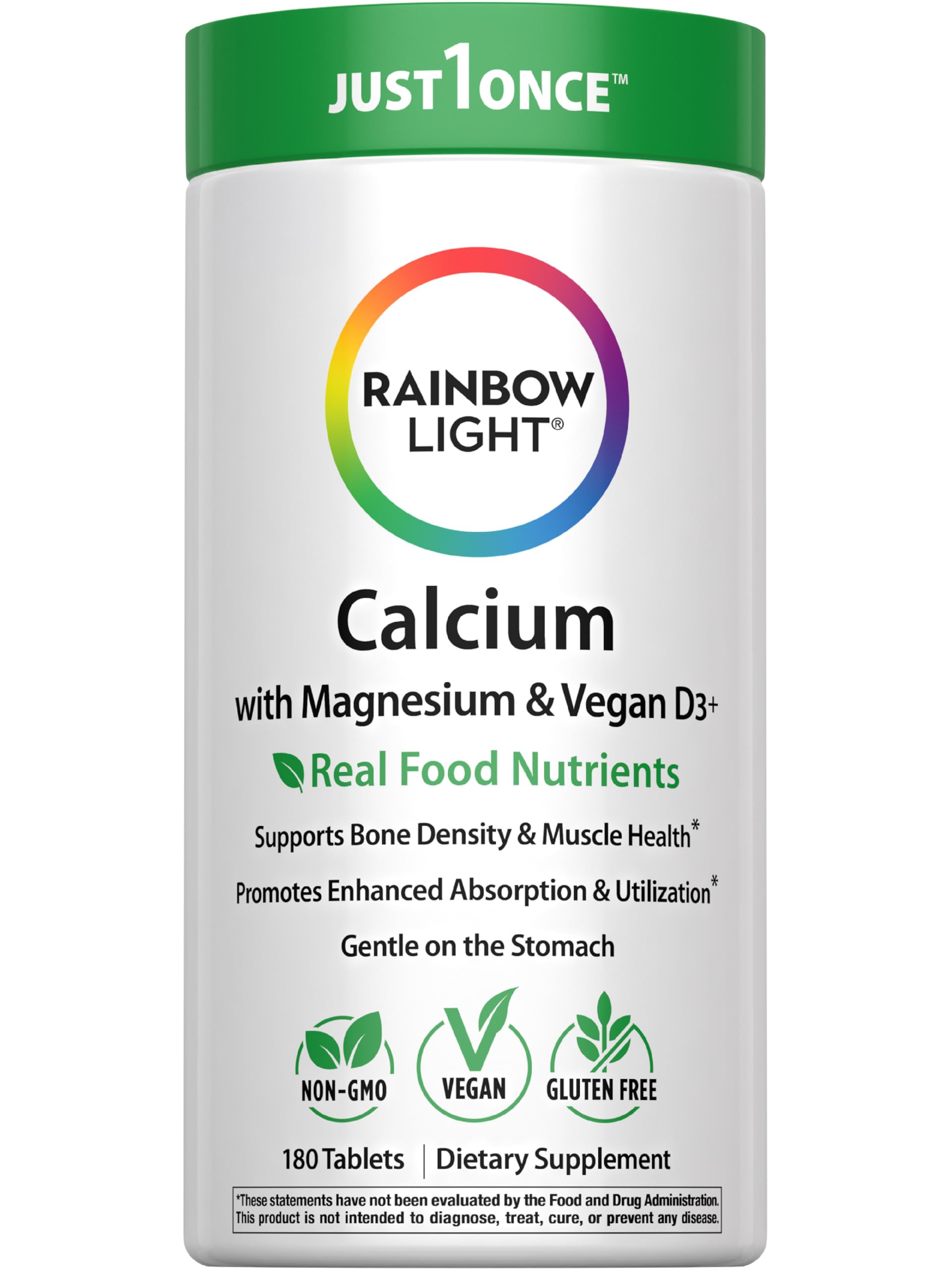 Rainbow Light Calcium with Magnesium and Vitamin D3 180 tablets front view