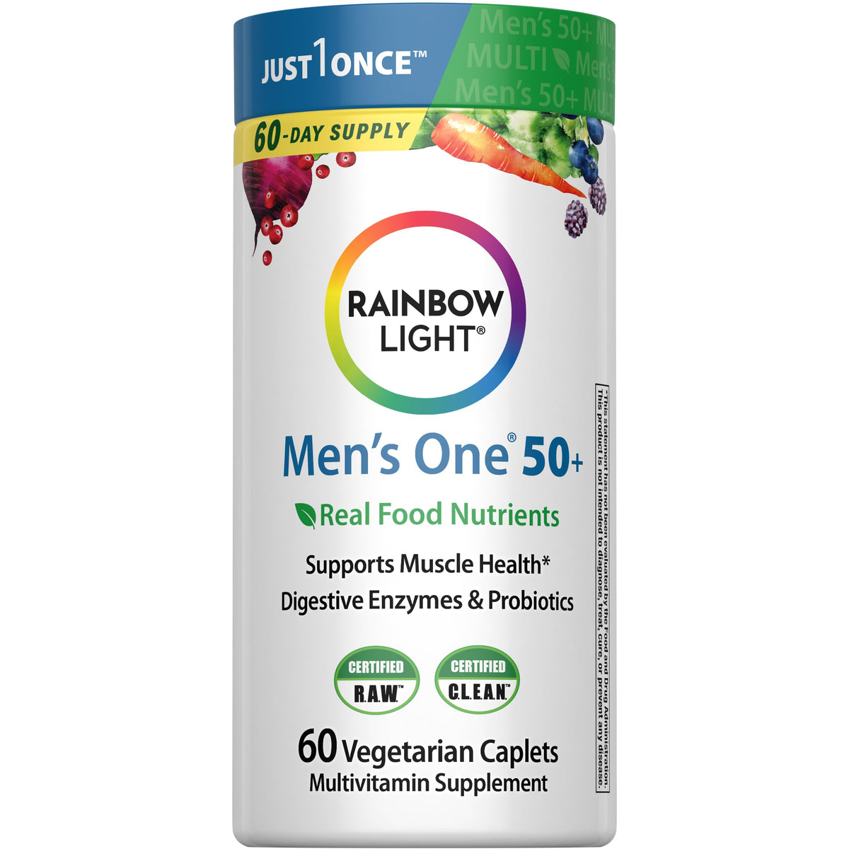 Rainbow Light Men's One 50+ Multivitamin 60 vegetarian caplets front view