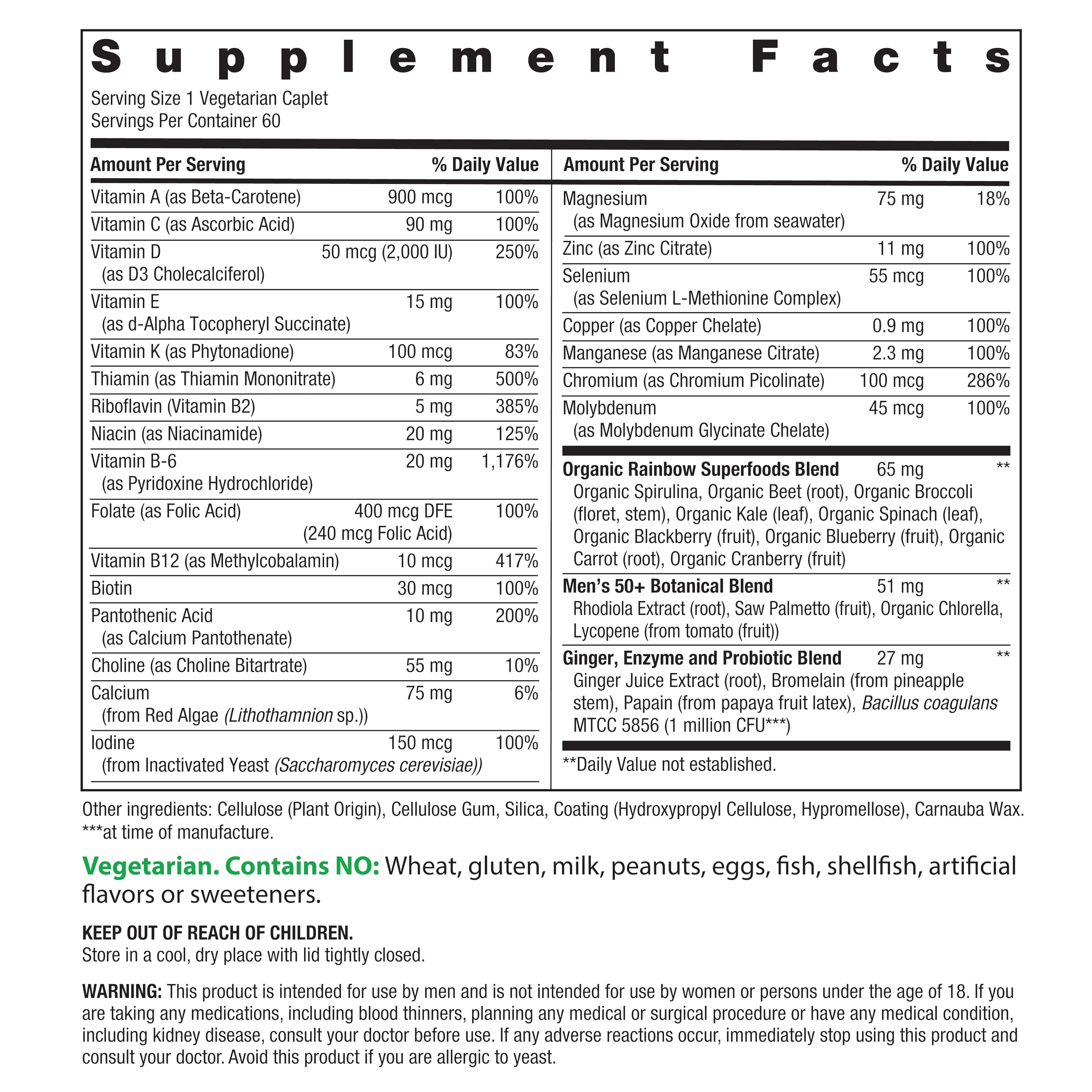 Rainbow Light Men's One 50+ Multivitamin side view showing caplet size