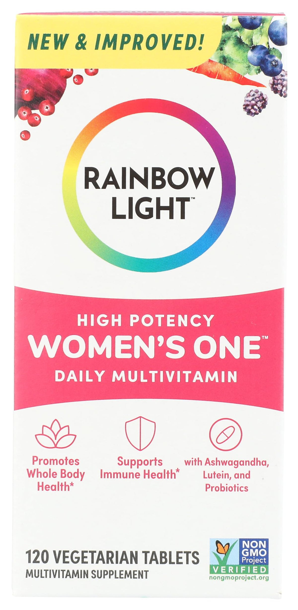Rainbow Light Multivitamin 245g front view with organic superfoods