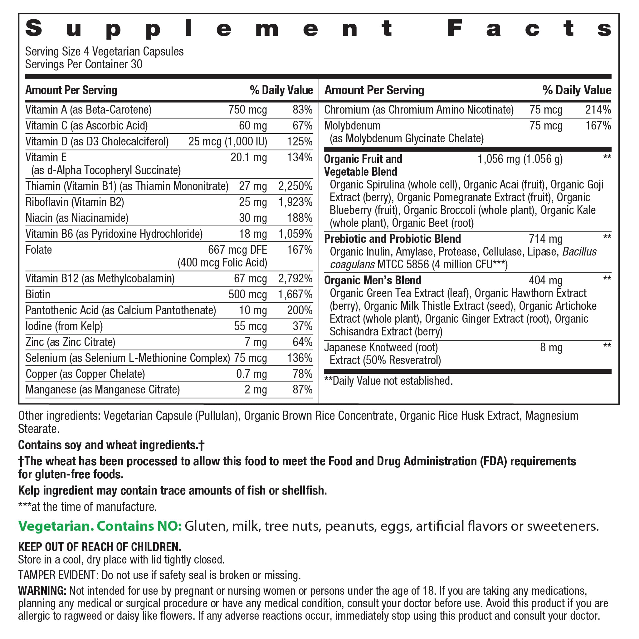 Rainbow Light Multivitamin for Men 120 Tablets back view