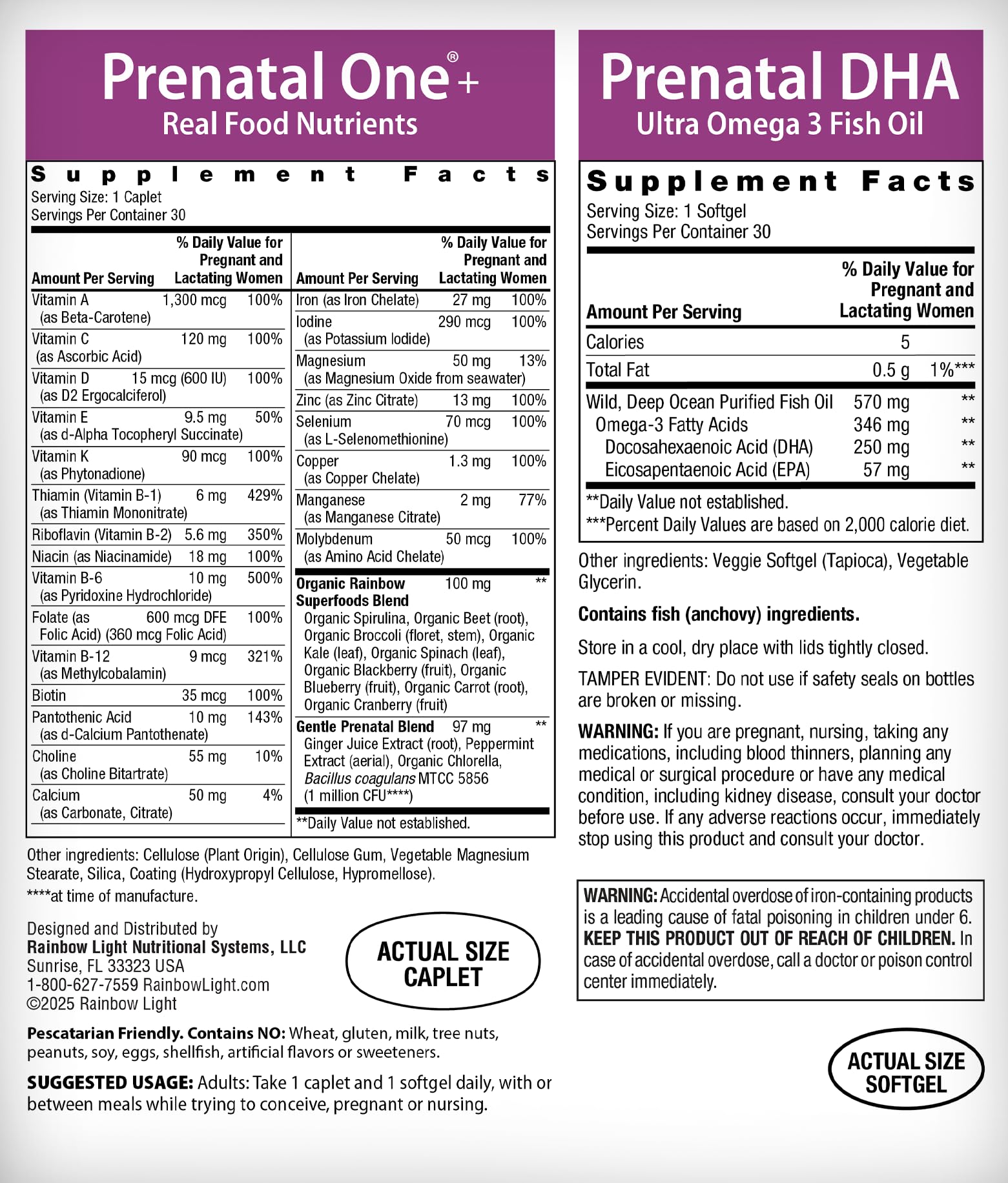 Rainbow Light Prenatal Daily Duo packaging with nutritional information