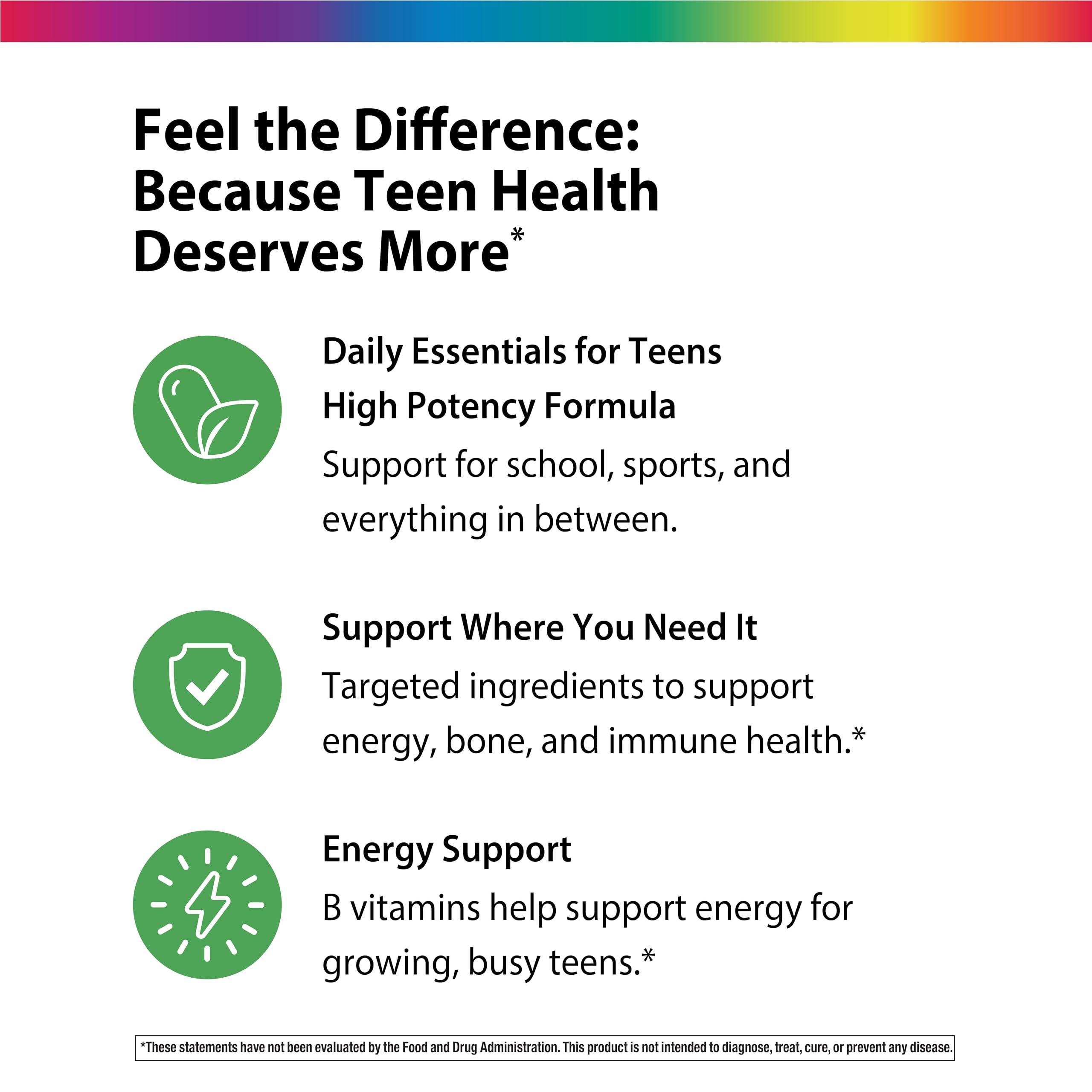 Rainbow Light Teen Multivitamin caplets on a wooden surface