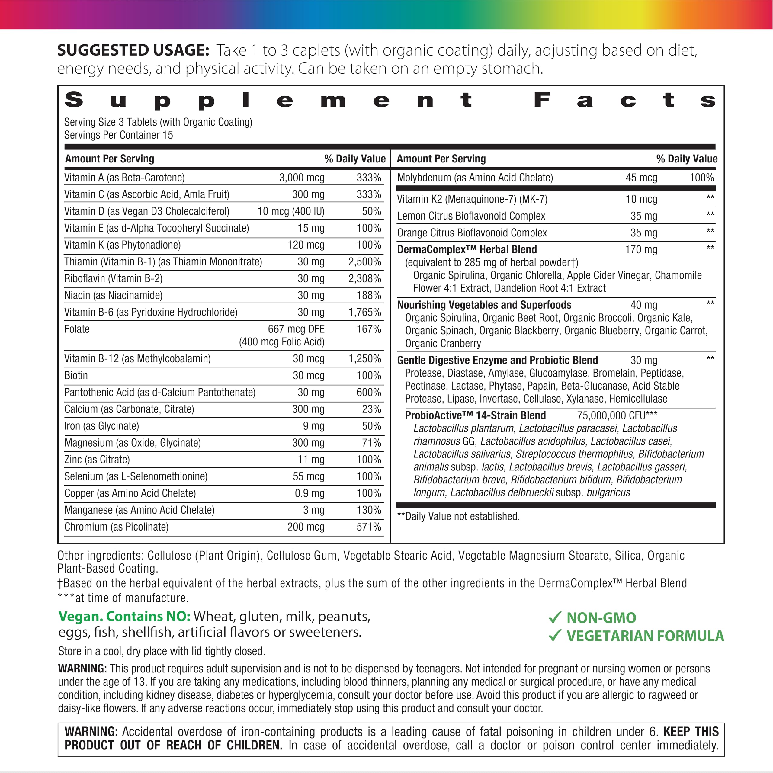 Rainbow Light Teen Multivitamin side view showing caplets