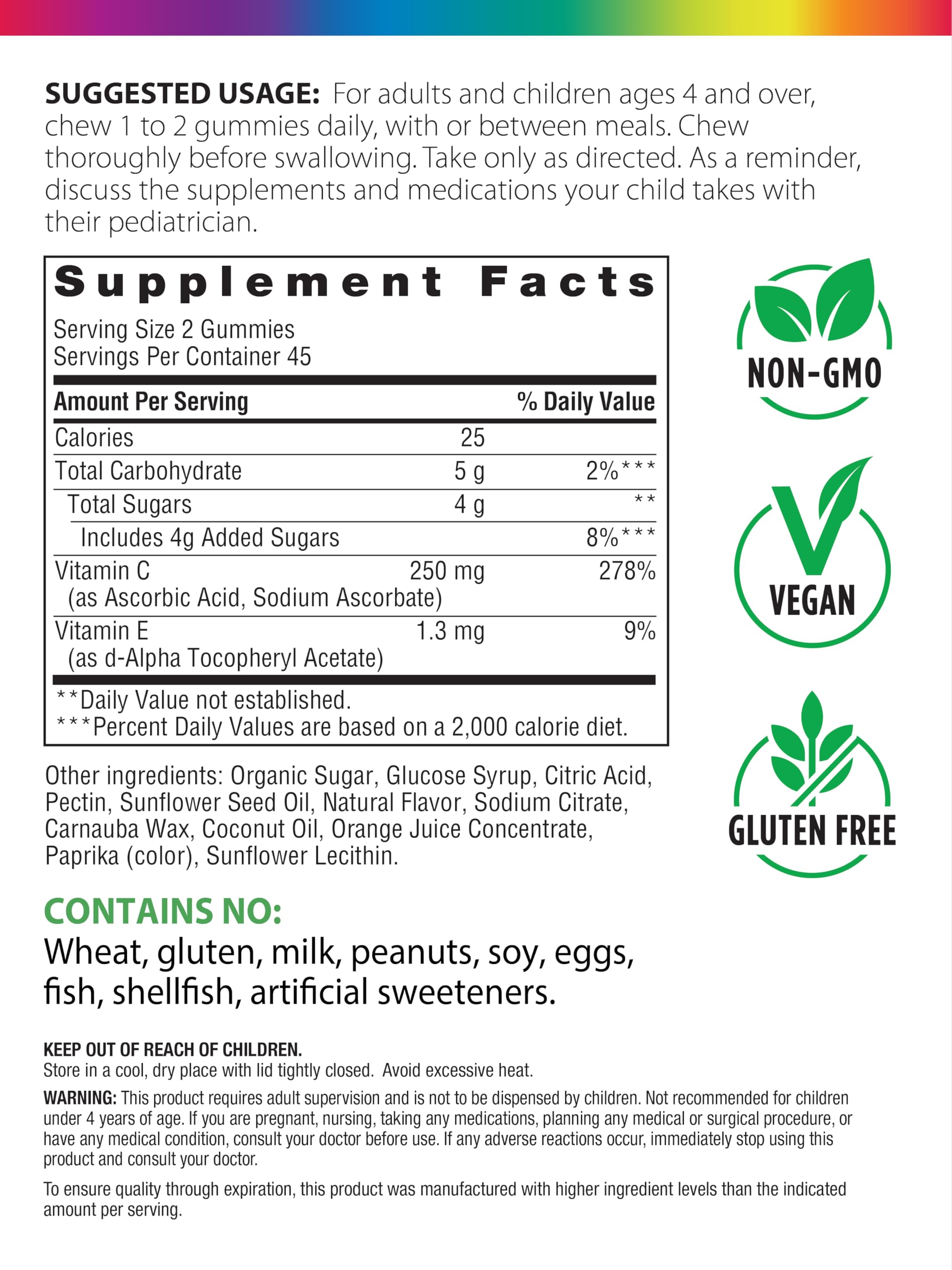 Rainbow Light Vitamin C Gummies side view showing ingredients