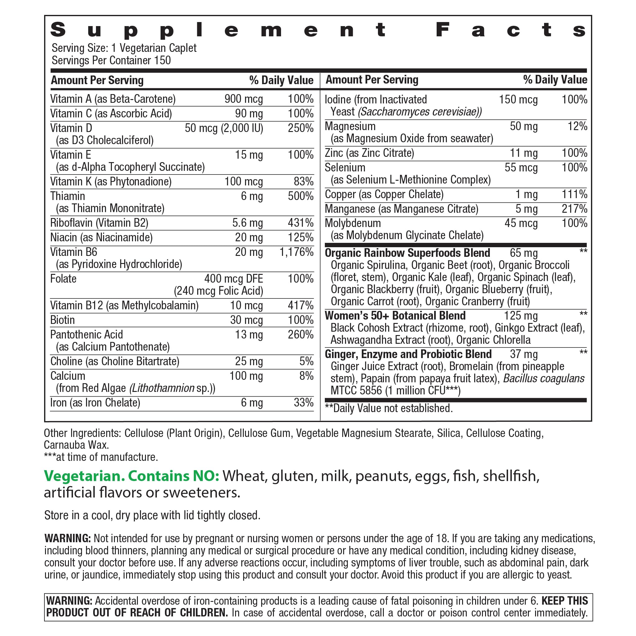 Rainbow Light Women's One 50+ Multivitamin side view showing caplet