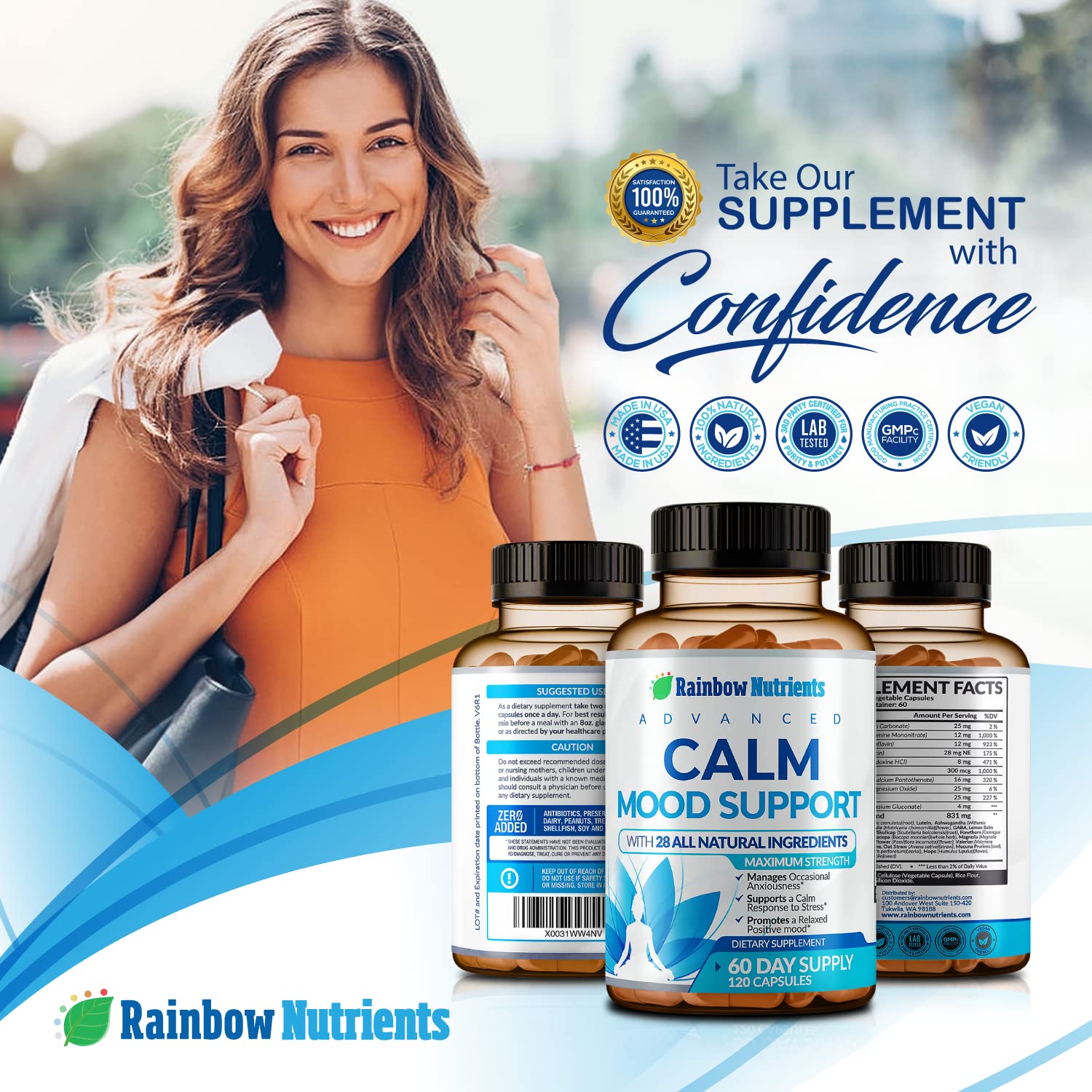 Rainbow Nutrients Calm Mood Support Supplement bottle top