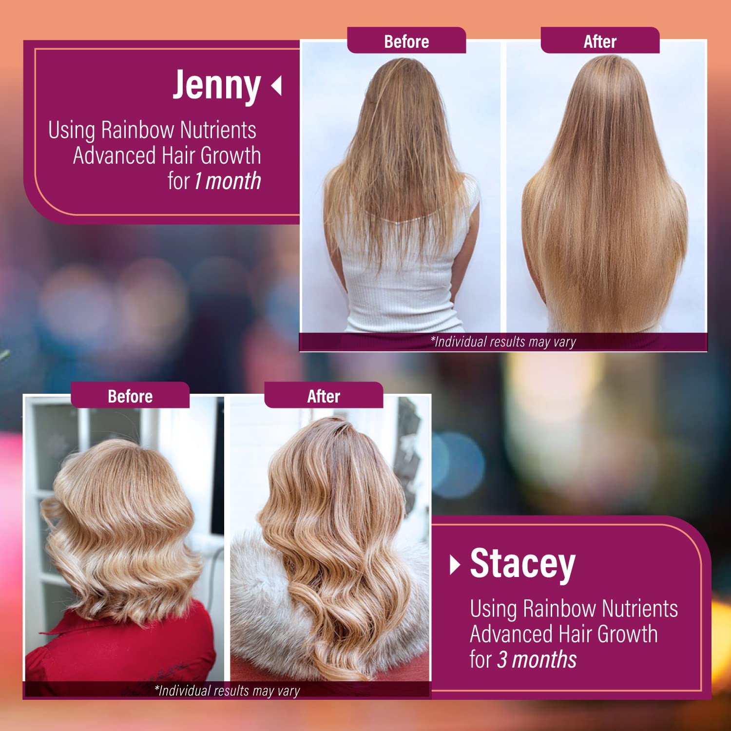 Rainbow Nutrients Hair Growth Supplement displayed with natural beauty products