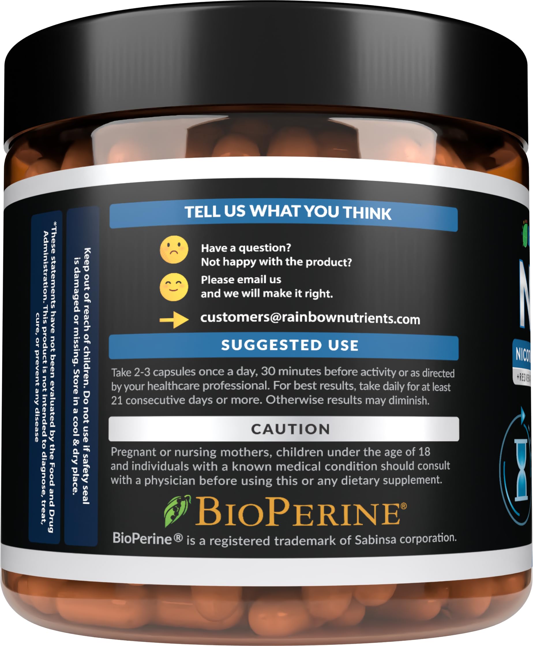 Rainbow Nutrients NAD+ Supplement nutritional information