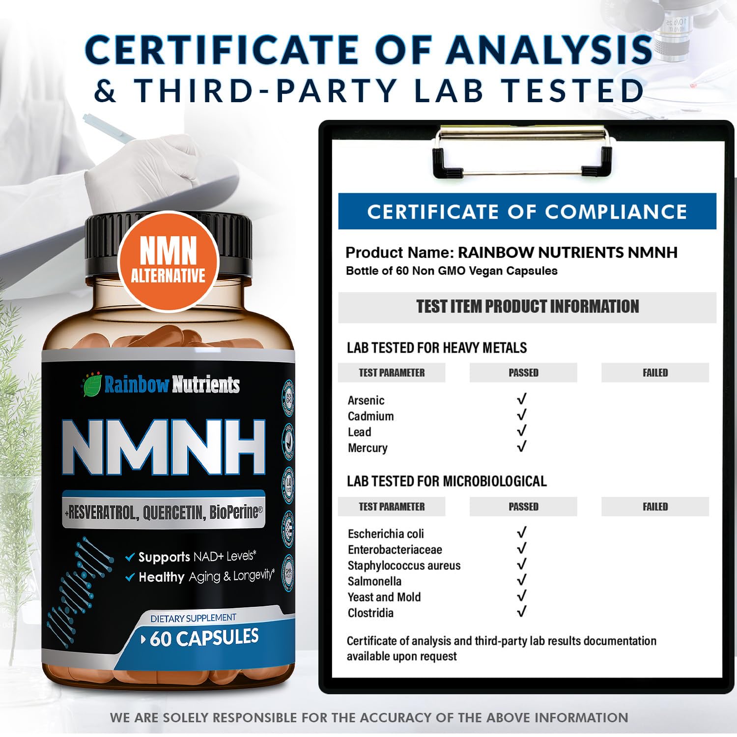 Rainbow Nutrients NMNH Resveratrol Capsules with measuring spoon