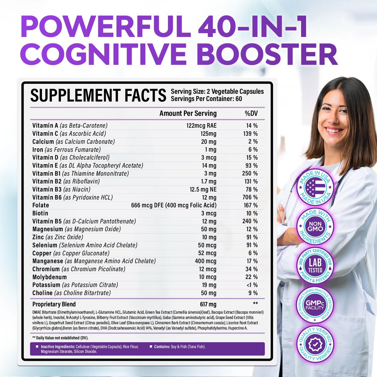 Rainbow Nutrients Nootropic Brain support 41 in 1 Supplement bottle with measuring spoon