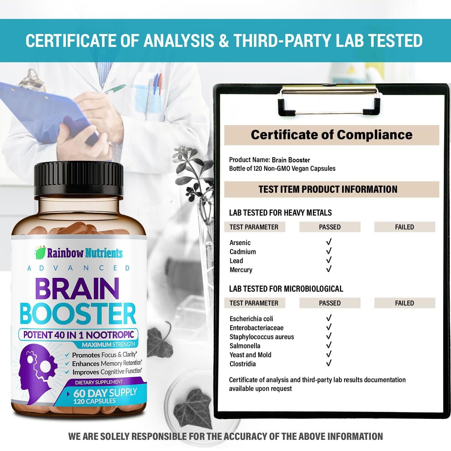 Rainbow Nutrients Nootropic Brain support 41 in 1 Supplement packaging details