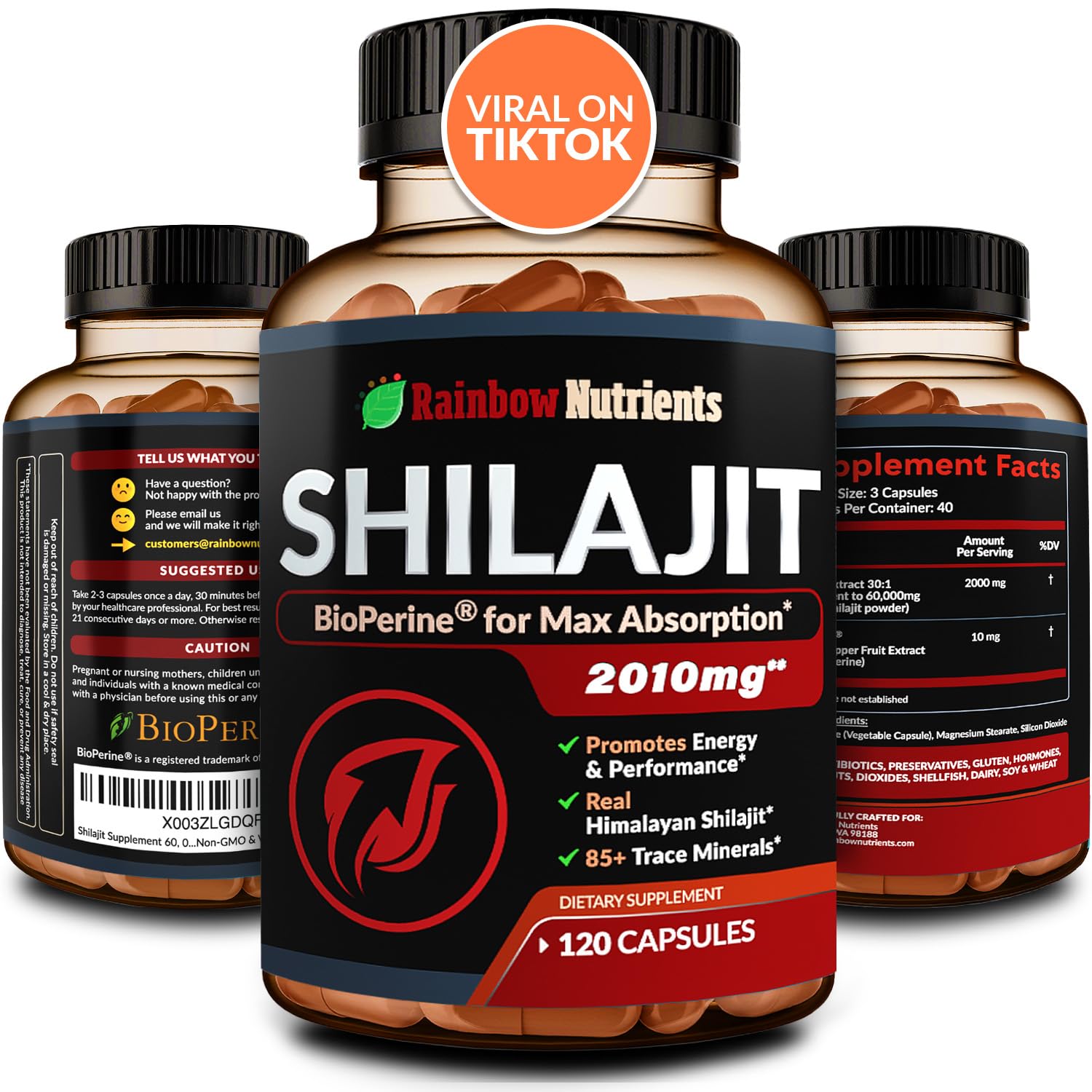 Rainbow Nutrients Shilajit Supplement 30:1 Extract front view
