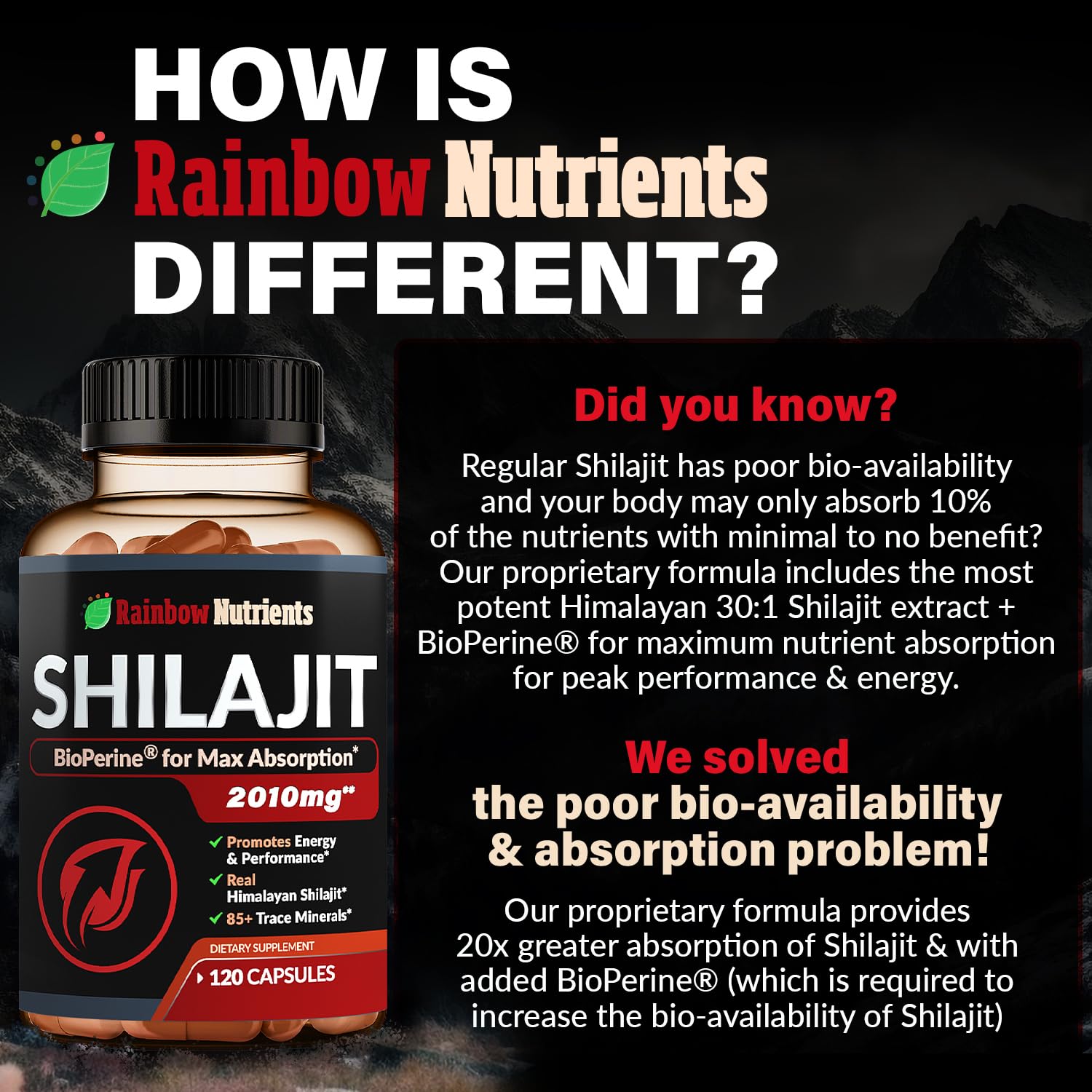 Rainbow Nutrients Shilajit Supplement 30:1 Extract ingredients list