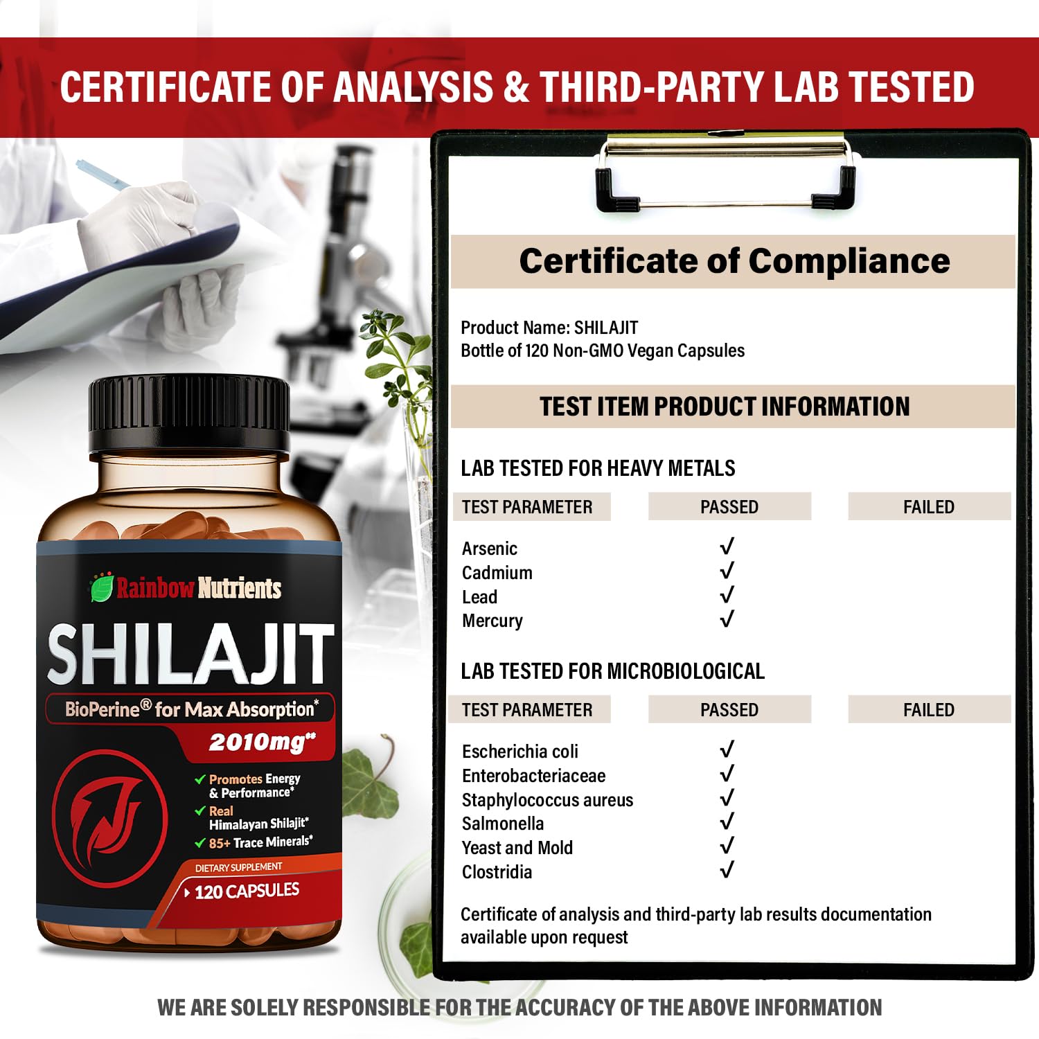 Rainbow Nutrients Shilajit Supplement 30:1 Extract packaging details