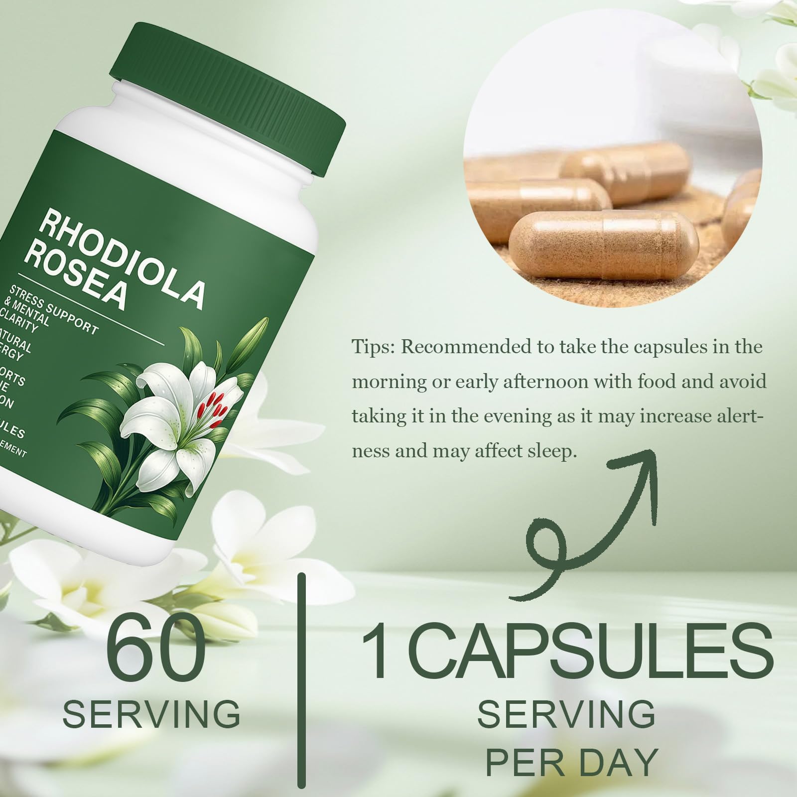 Raipult Rhodiola Rosea Capsules 500mg close-up of capsules