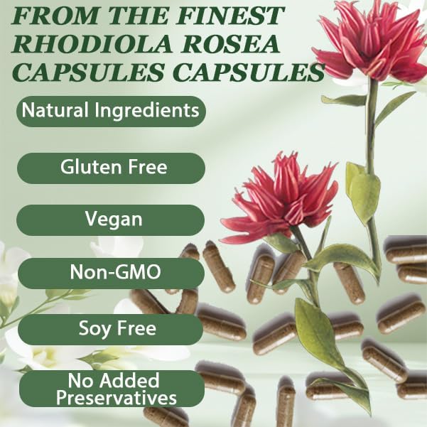 Raipult Rhodiola Rosea Capsules 500mg with a measuring spoon