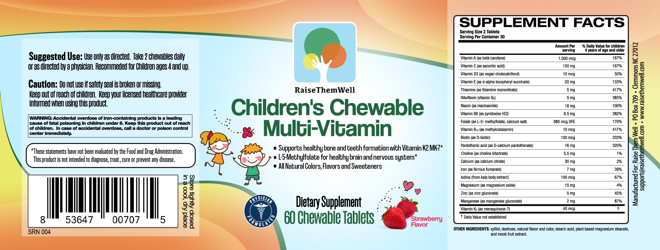 Raise Them Well Chewable Multivitamins for Kids packaging