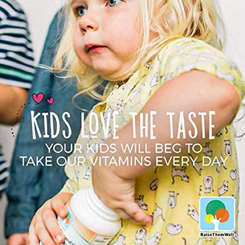 Raise Them Well Chewable Multivitamins for Kids with a spoon