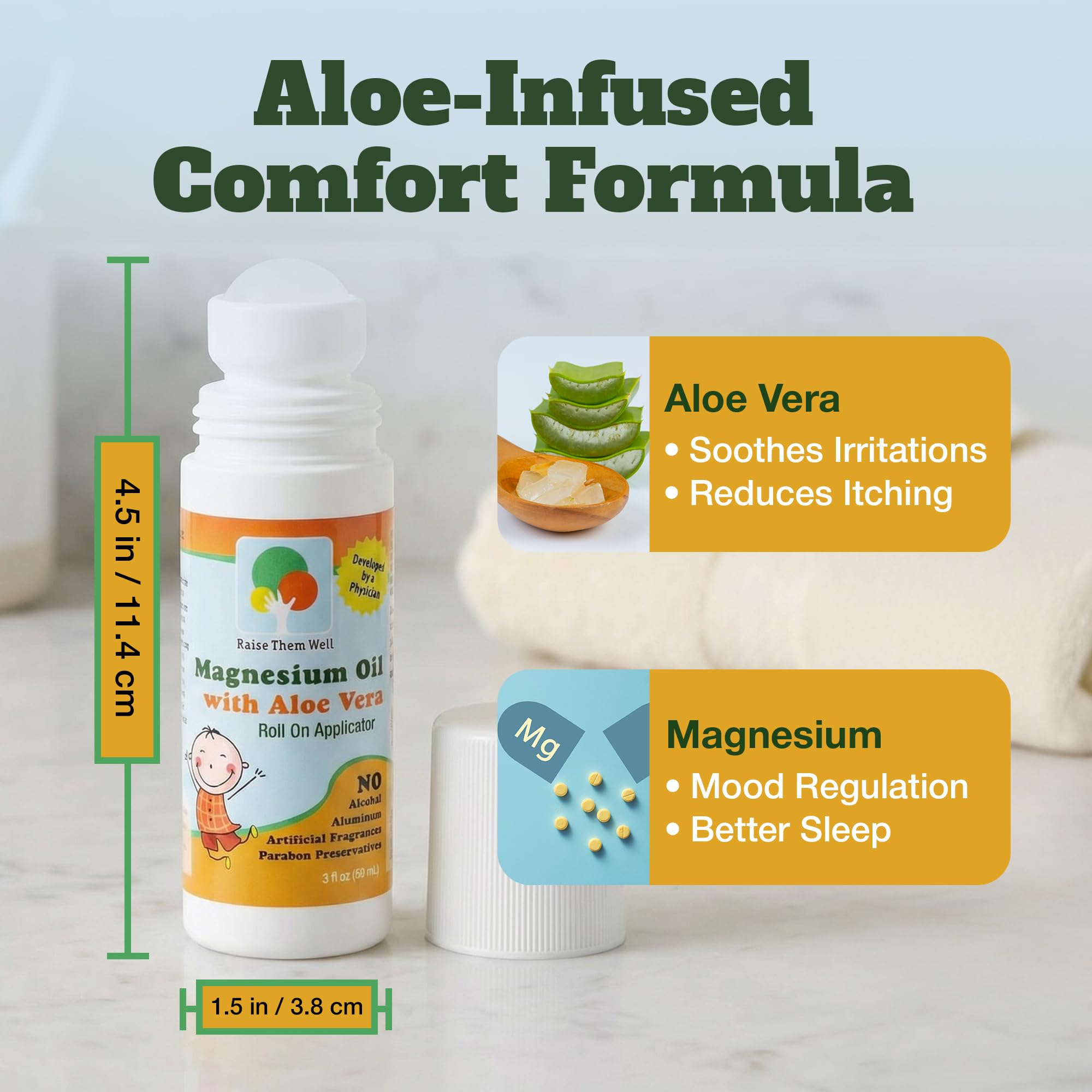 Raise Them Well Magnesium Roll-On with aloe vera detail