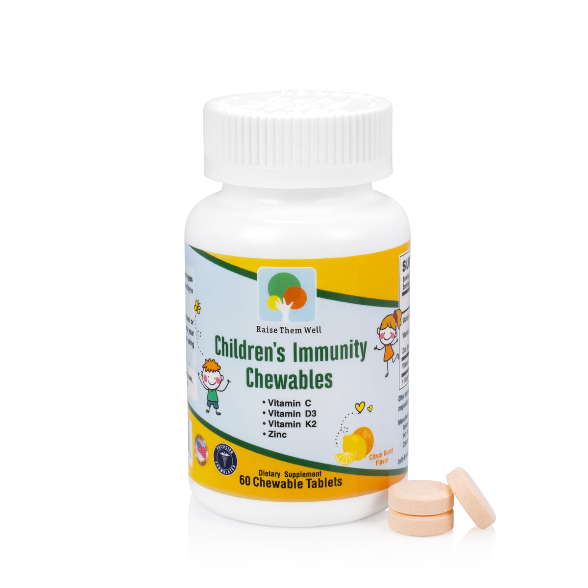 Raise Them Well Multivitamins for Kids 90 chewable tablets front view