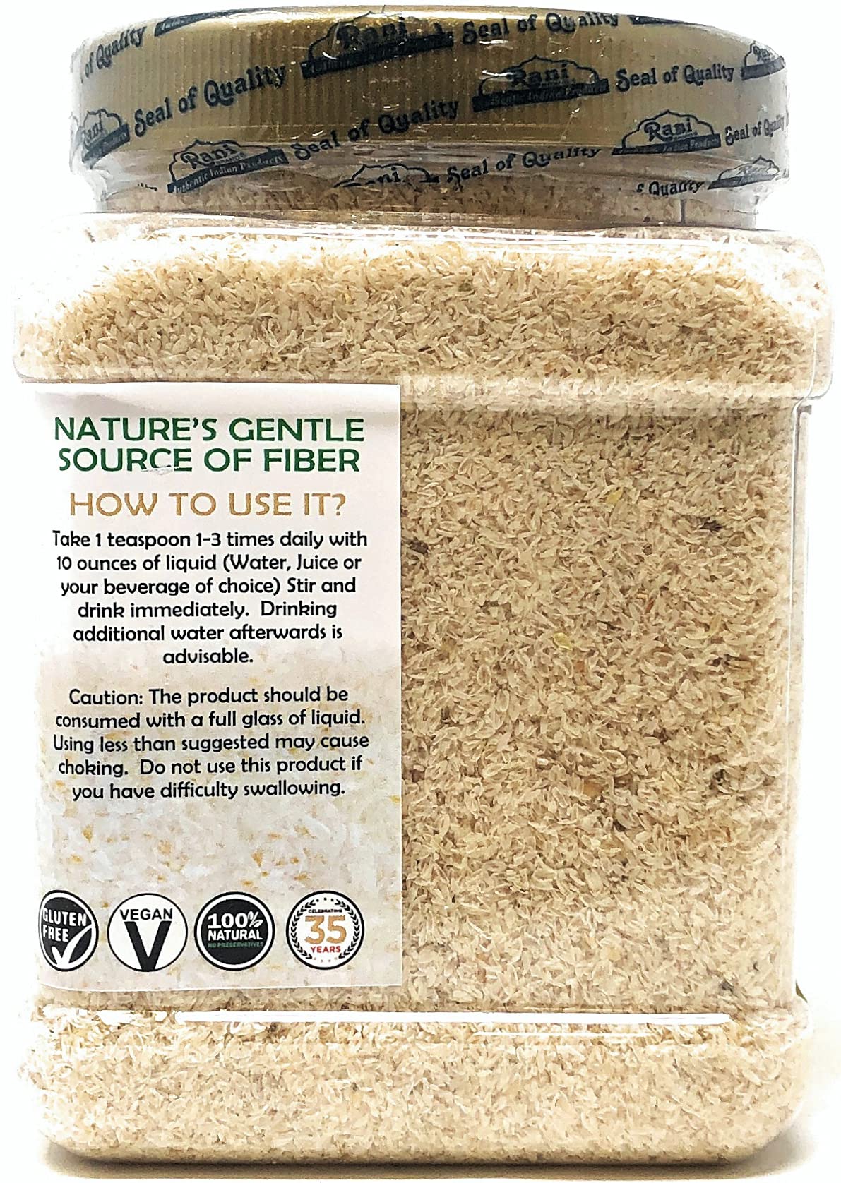 Rani Brand Organic Psyllium Whole Husk 280g close-up of label