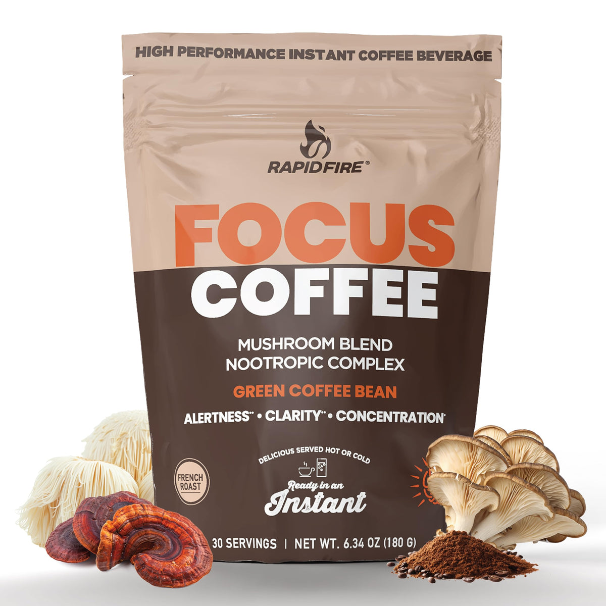 Rapid Fire Focus Coffee 190g front view with packaging