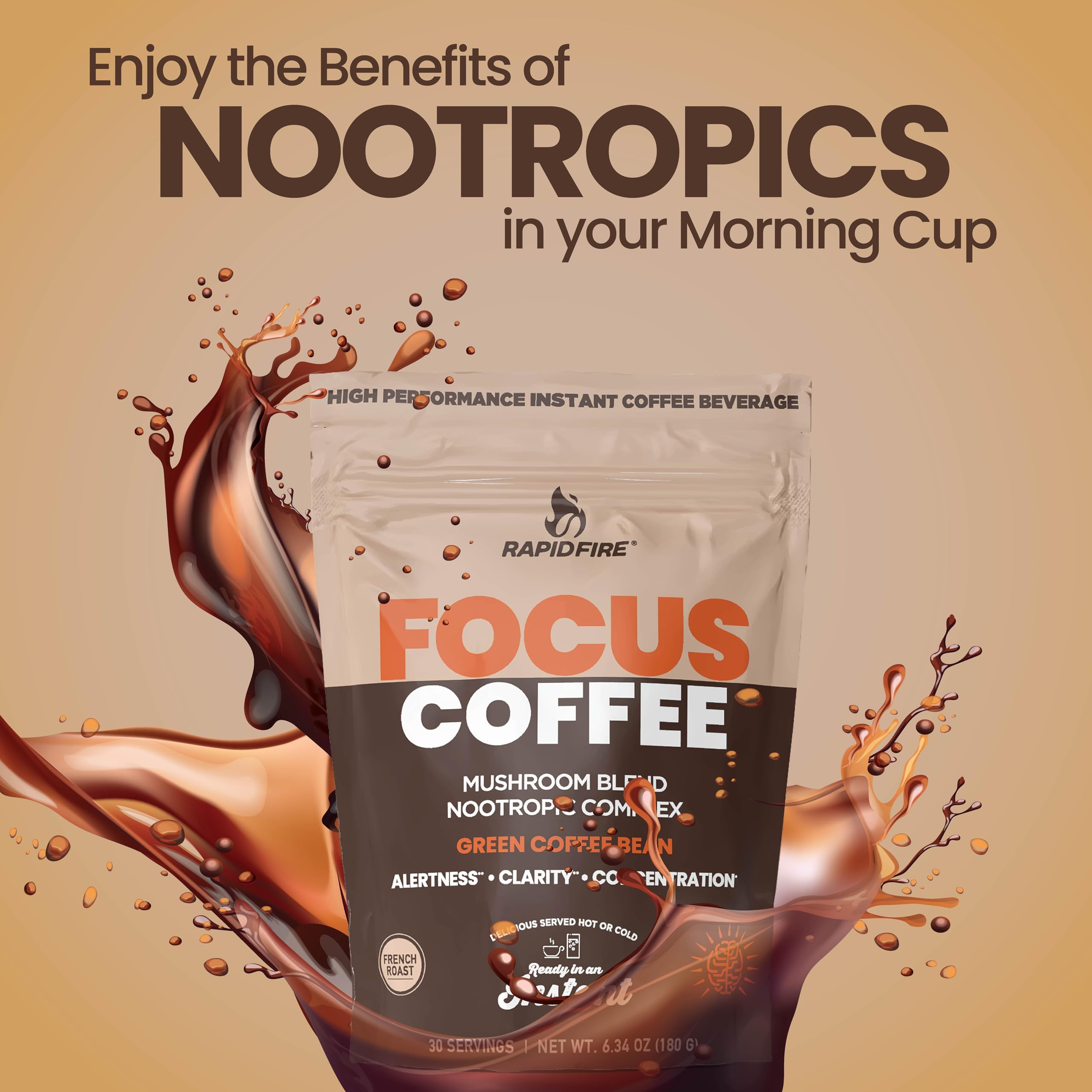 Rapid Fire Focus Coffee 190g served in a cup