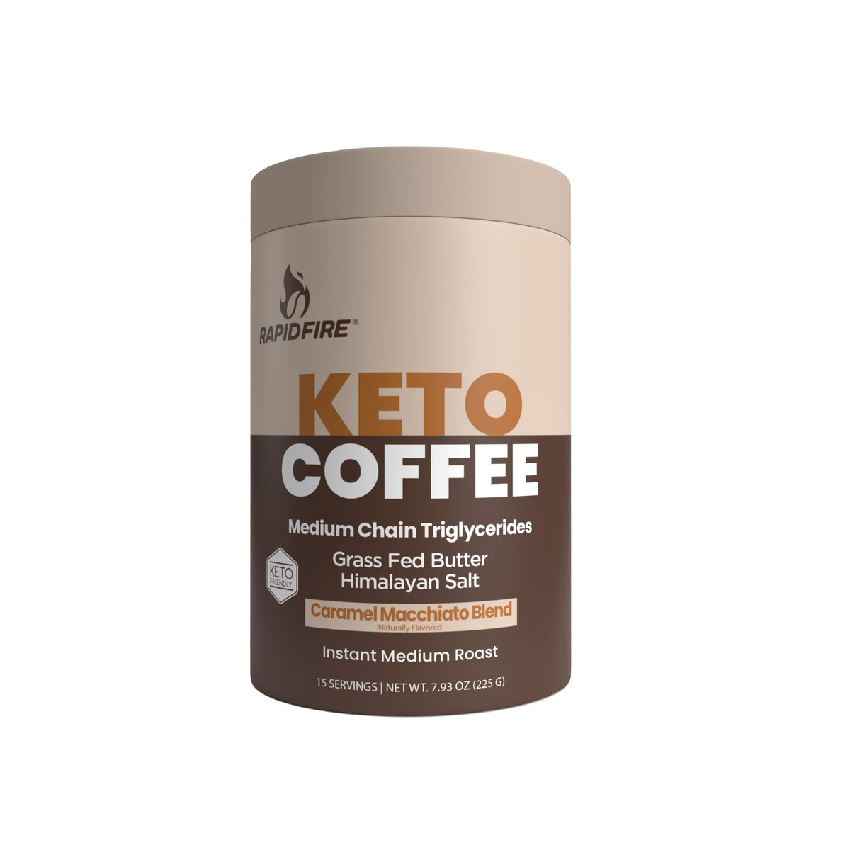 Rapid Fire Keto Coffee Caramel Macchiato instant mix packaging front view