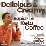 Rapid Fire Keto Coffee Caramel Macchiato instant mix with coffee beans and caramel