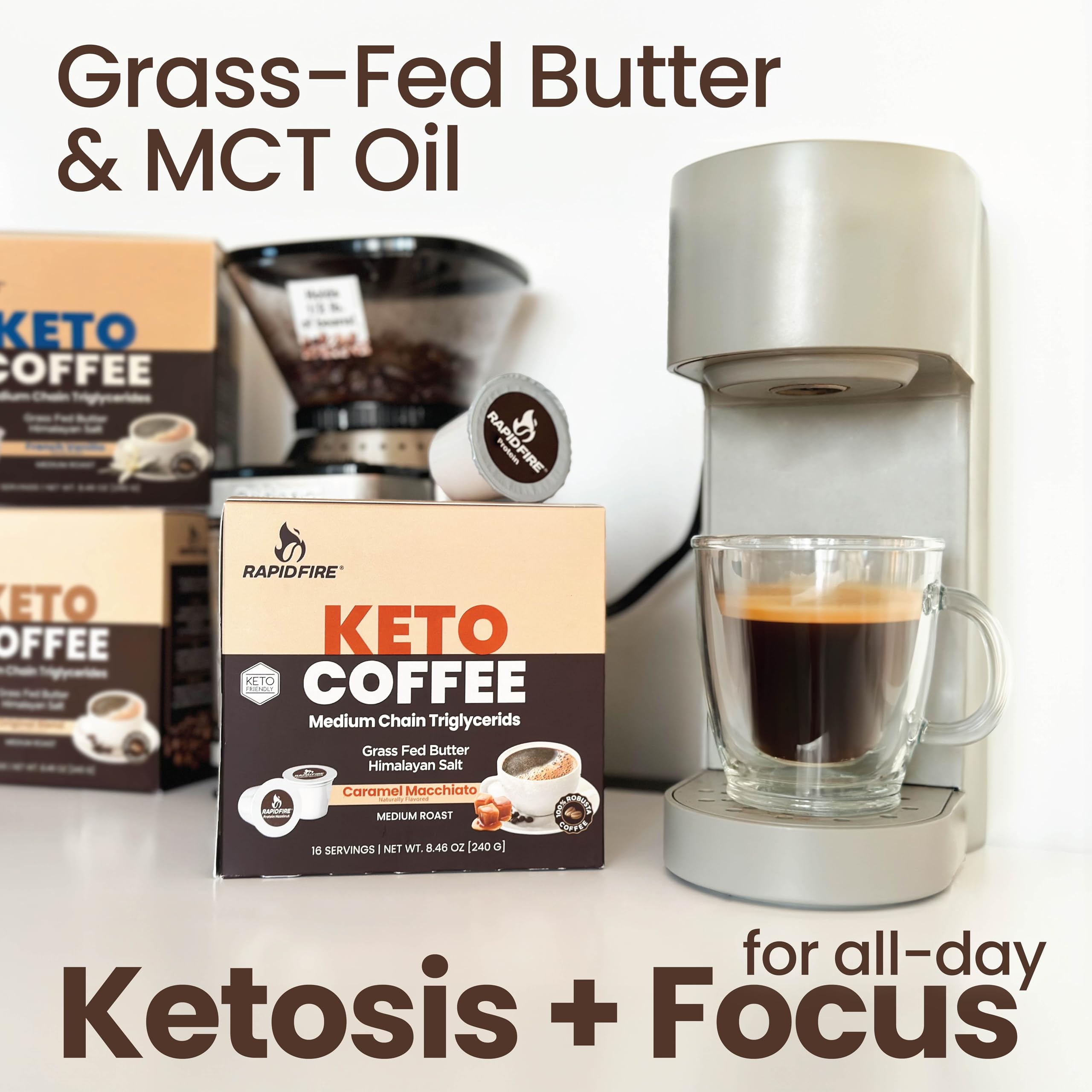 Rapid Fire Keto Coffee Pods packaging showing nutritional information