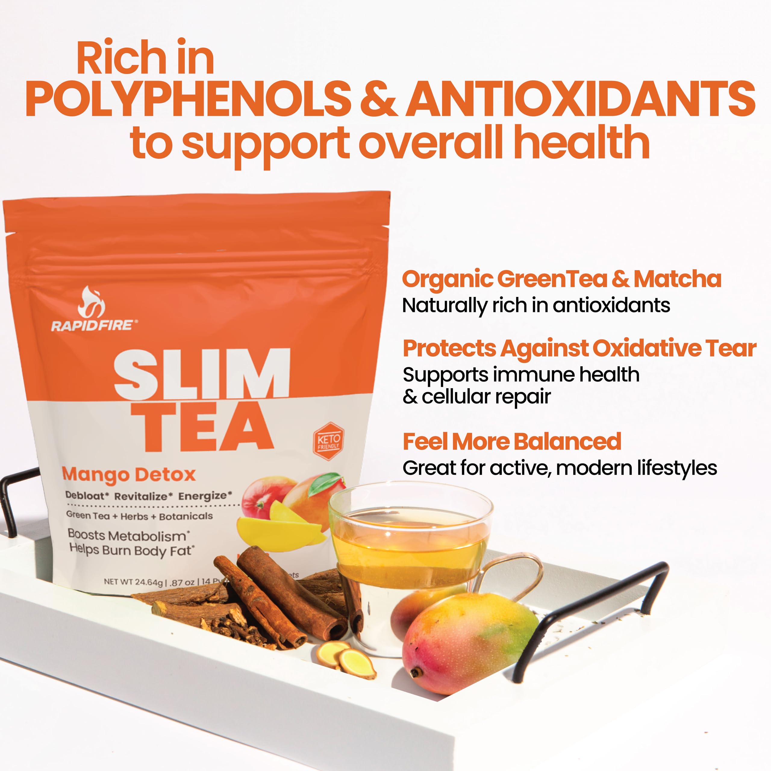 Rapid Fire Slim Tea Mango 35g ingredients close-up