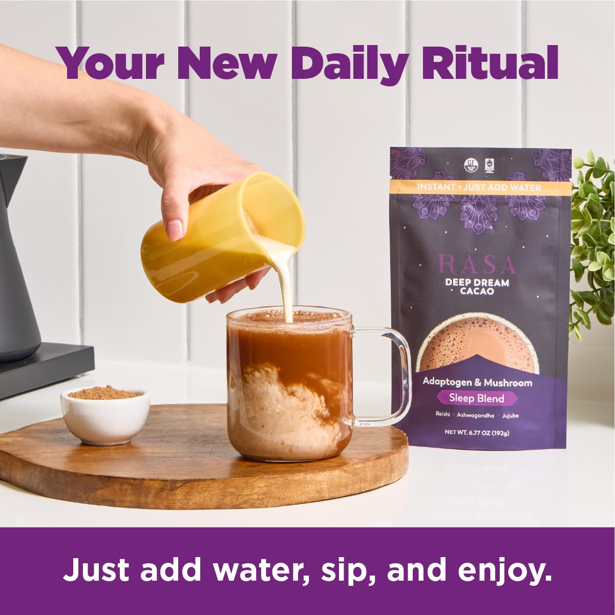 Rasa Koffee Deep Dream Cacao serving suggestion in a cup