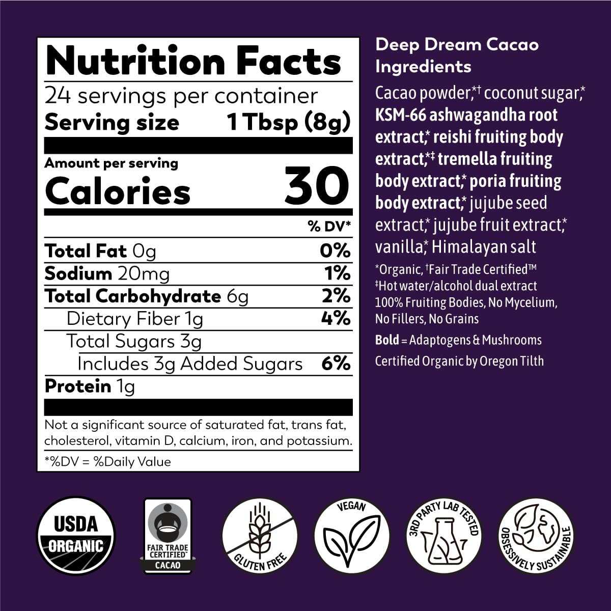 Rasa Koffee Deep Dream Cacao with ingredients list