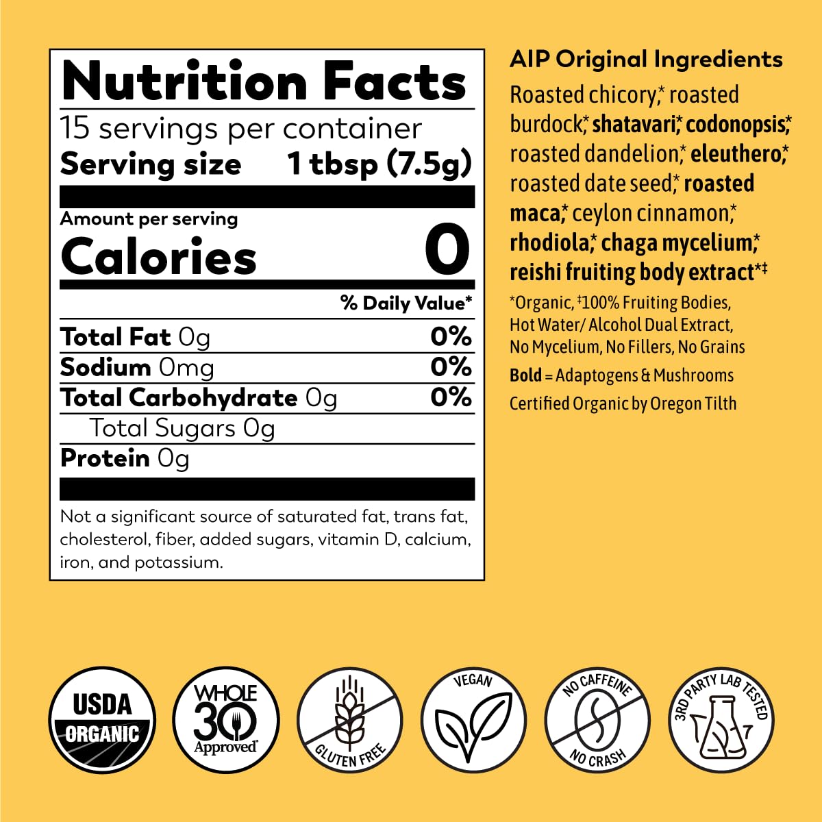Rasa Koffee Herbal Coffee Replacement 240g back view with nutritional information