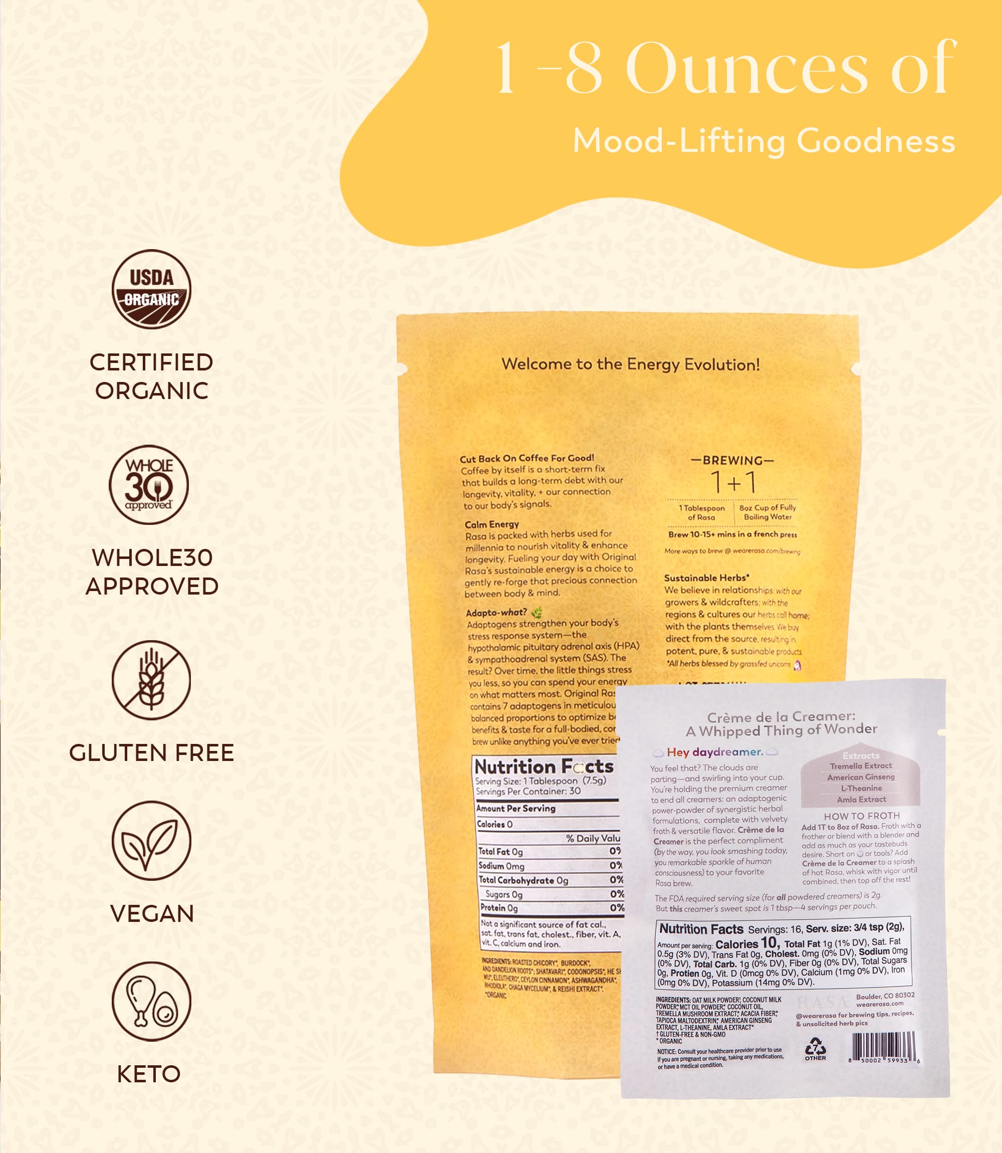 Rasa Koffee MCT Oil Adaptogen Blend 272g ingredient list