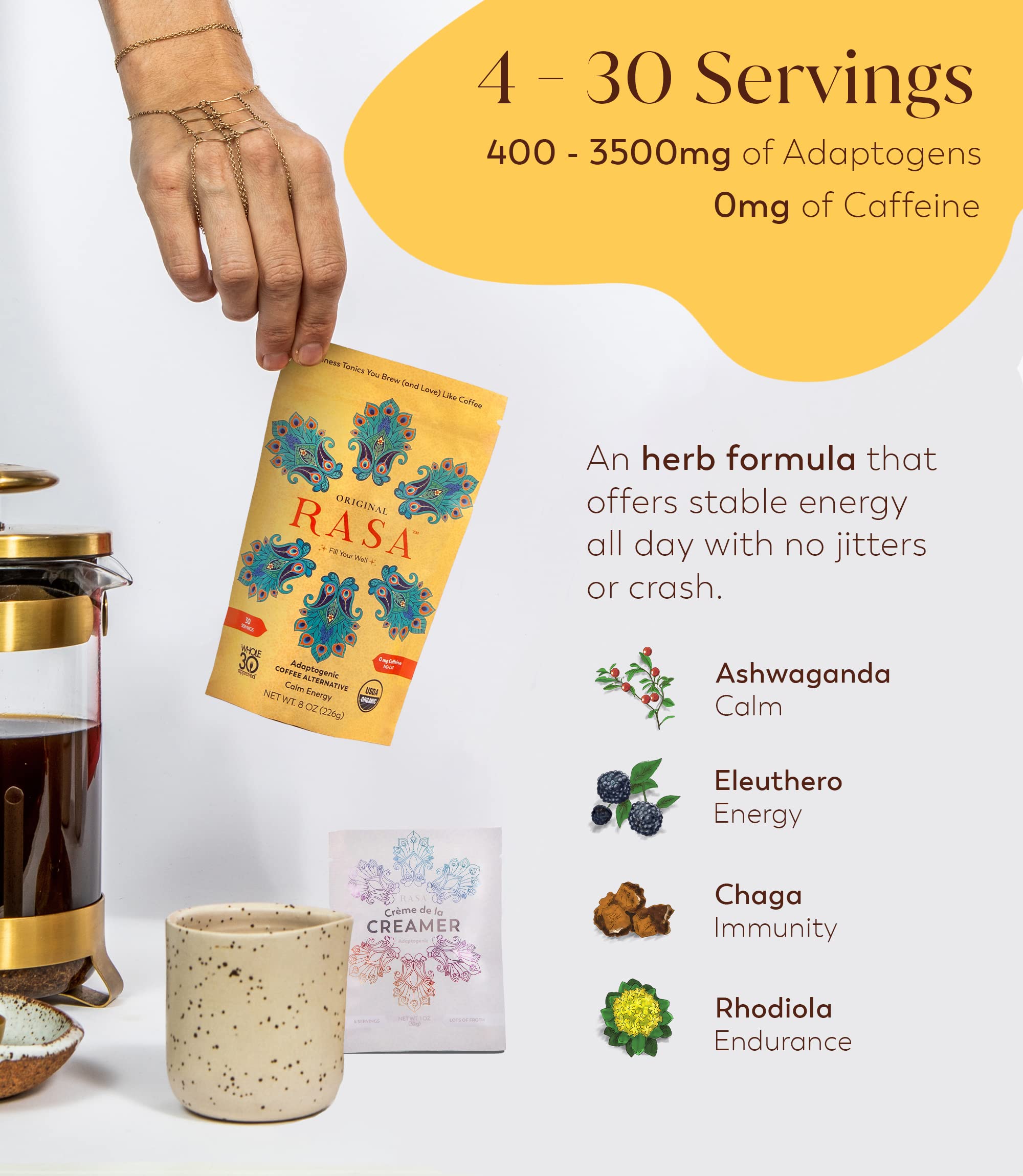 Rasa Koffee MCT Oil Adaptogen Blend prepared in a cup
