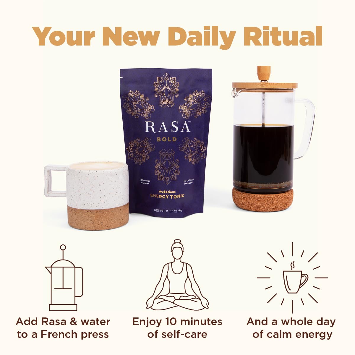 Rasa Mushroom Powder Dark Peruvian Cacao with coffee and smoothie