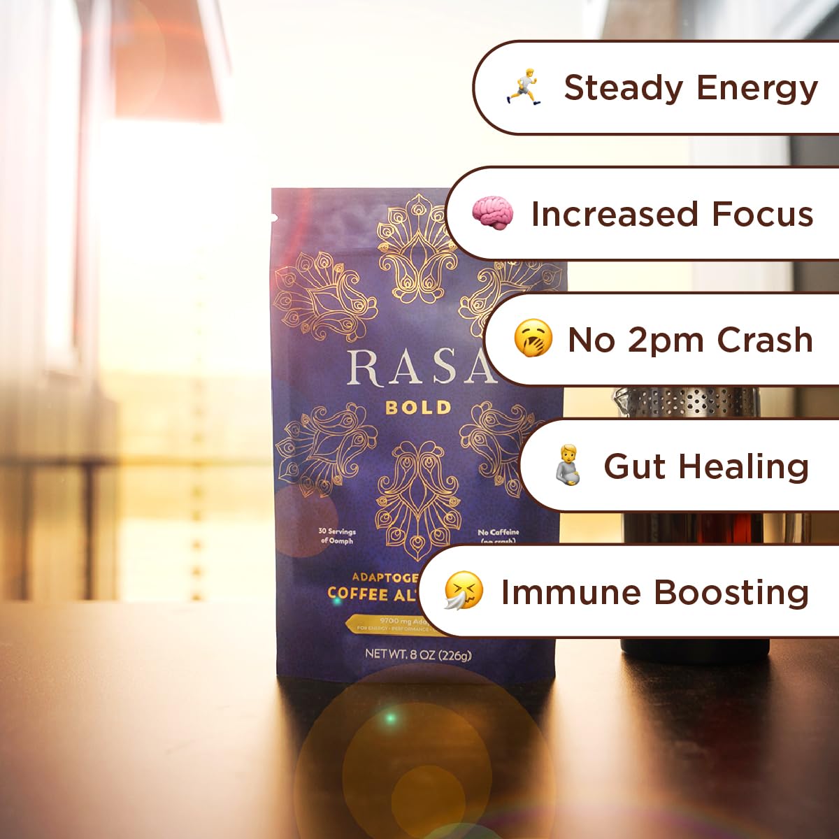 Rasa Mushroom Powder packaging with nutritional information