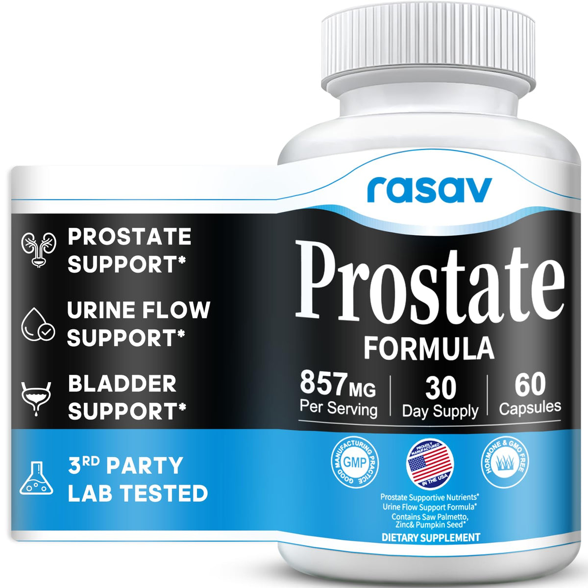 Rasav Saw Palmetto Prostate Support Supplement bottle front view