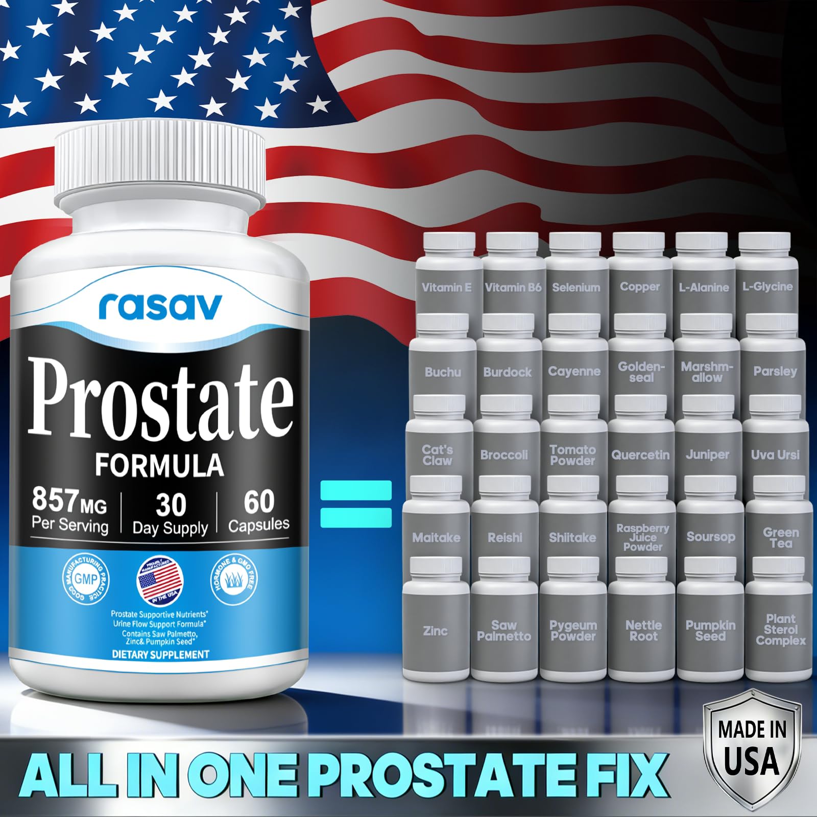 Rasav Saw Palmetto Prostate Support Supplement bottle side view