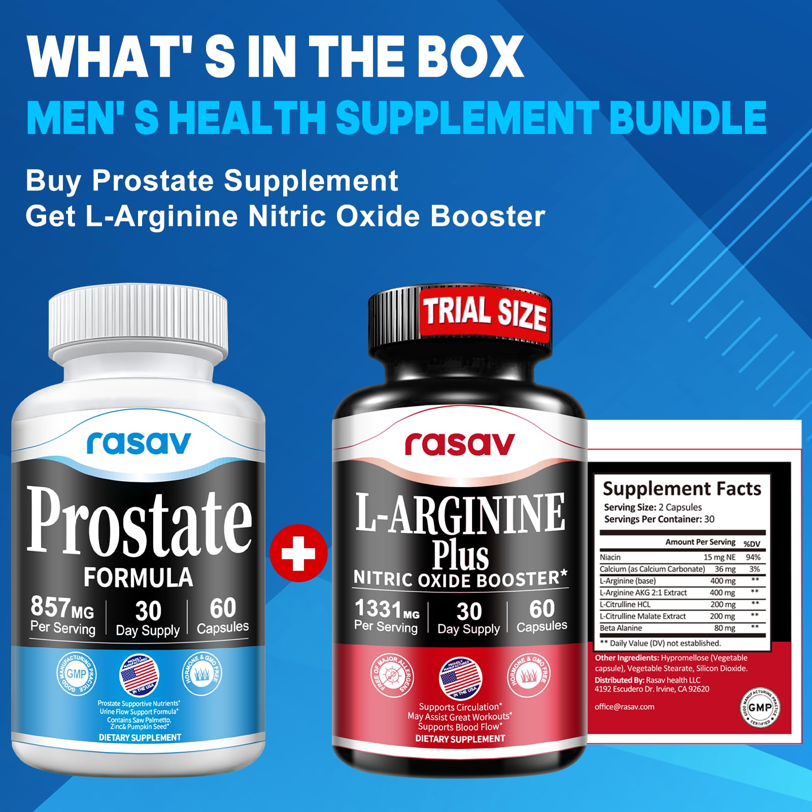Rasav Saw Palmetto Prostate Support Supplement bottle with measuring spoon