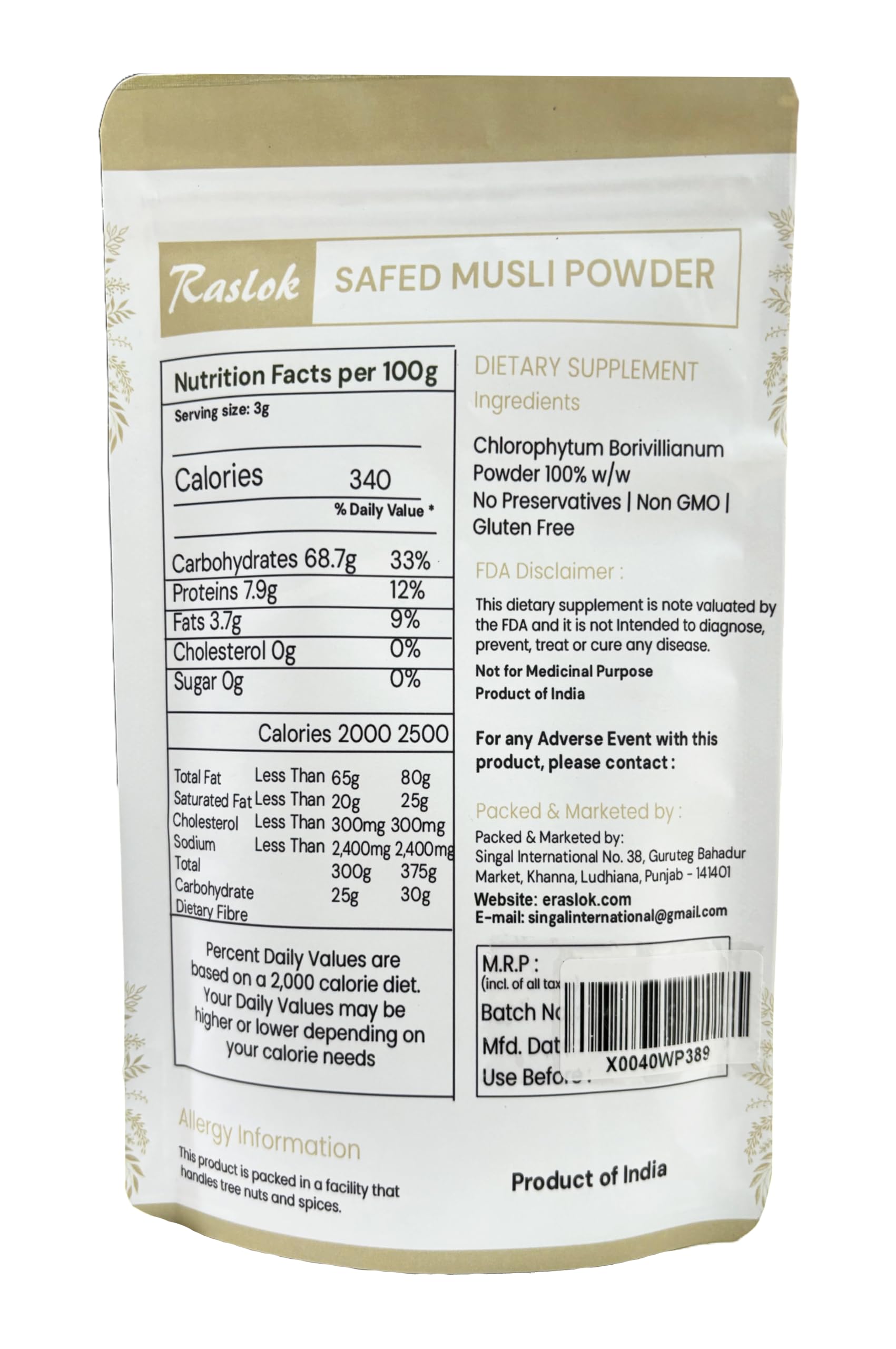 Raslok Pure Safed Musli Powder close-up of powder texture