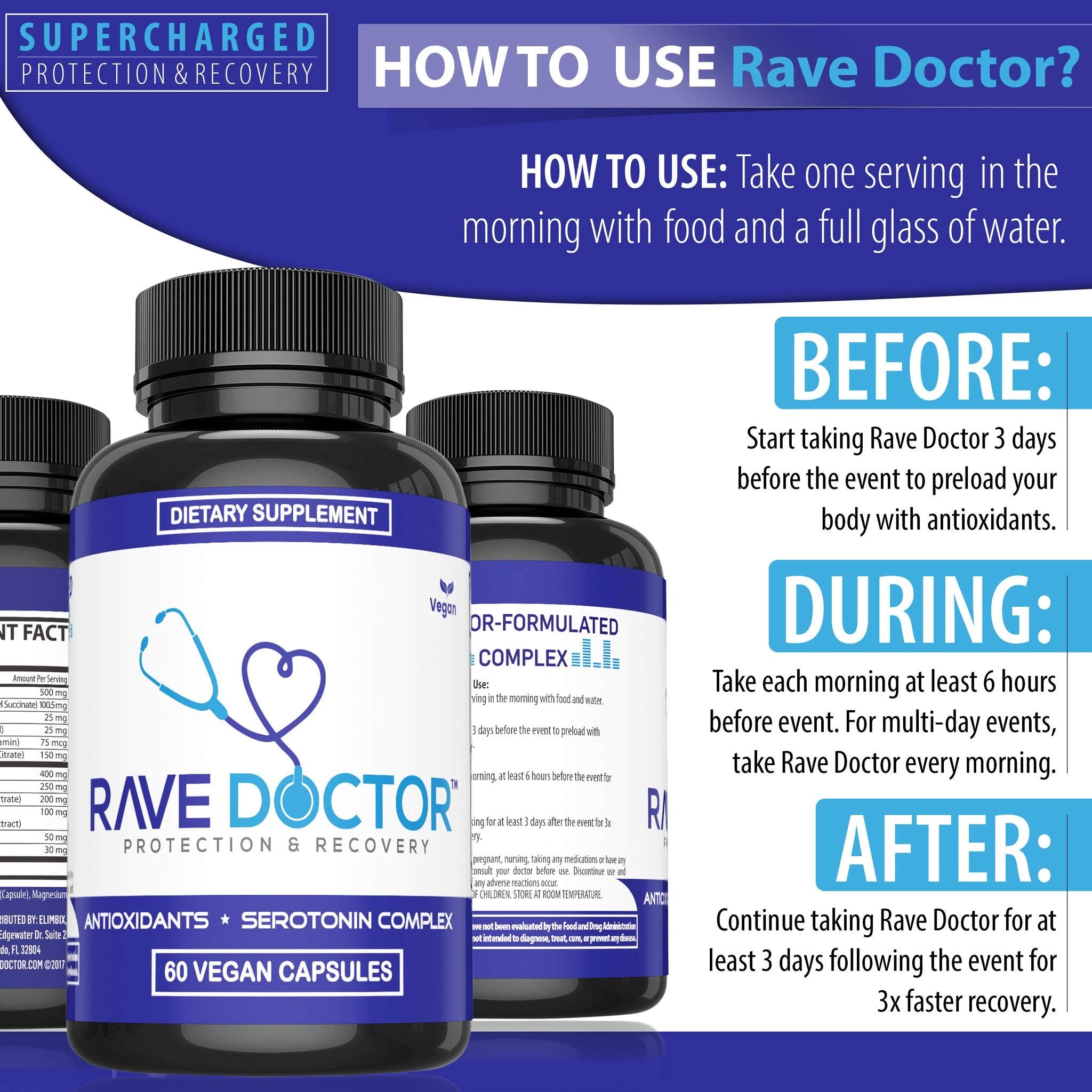 Rave Doctor 5-HTP Vegan Capsules back view with ingredient list