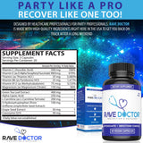 Rave Doctor 5-HTP Vegan Capsules on a table with other supplements