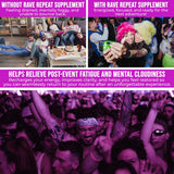 Rave Repeat Pre-Rave Supplements bottle on a table